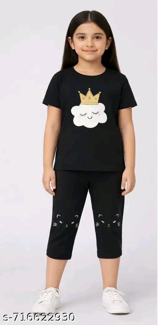 Premium Cotton Unicorn Print T-Shirt & Capri Set for Girls (Pack of 3)