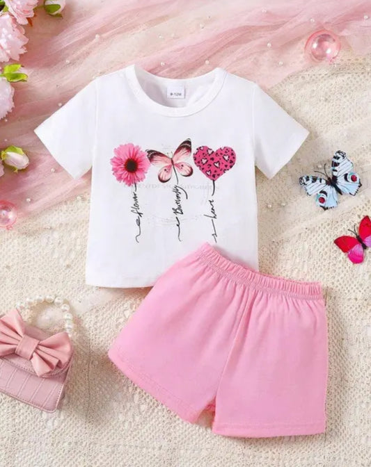 Premium Cotton Kids Girls T-Shirt & Shorts Set - Fun Cartoon & Unicorn Prints