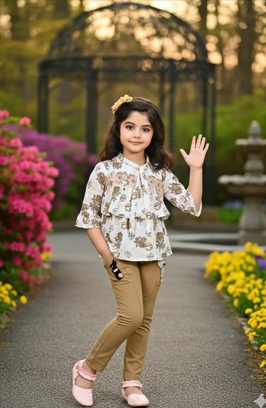 Sagun Girls Floral Print Casual Outfit