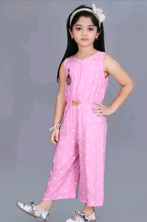 Trendy Kids' Printed Pink Cotton Jumpsuit - Casual Summer Wear
